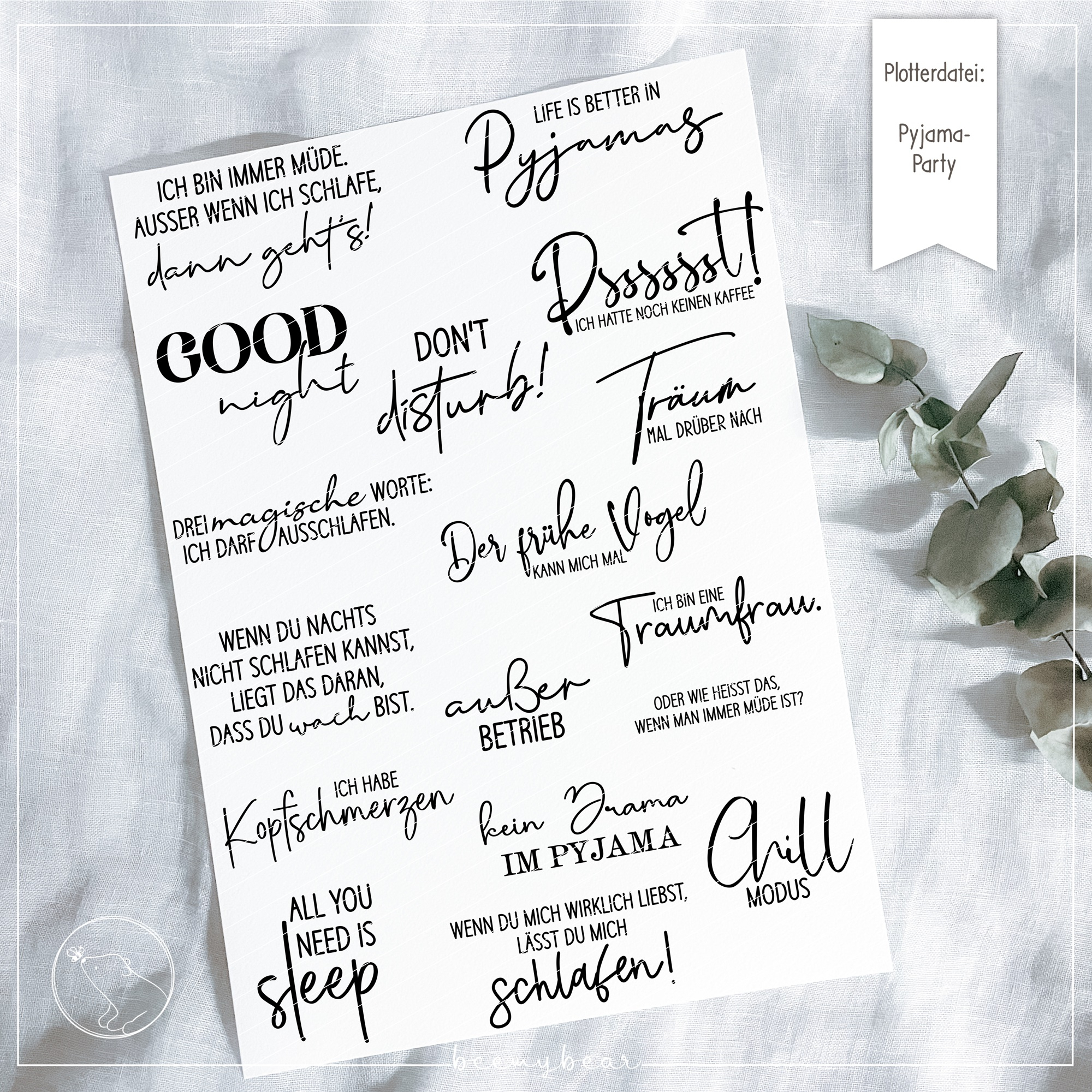 Plotterdatei beemybear Pyjama-Party