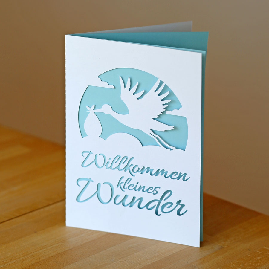 Plotterdatei Maker Mauz Karte Taufe Storch