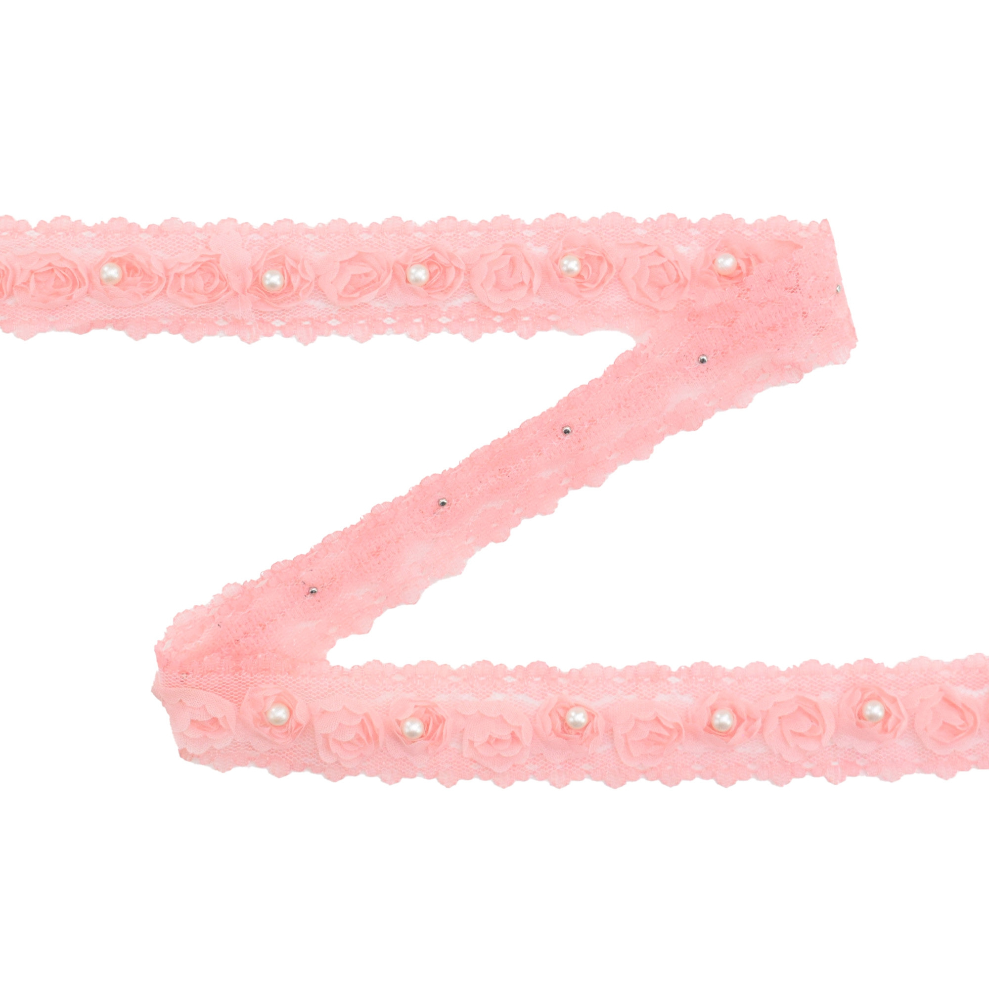 Rosen Spitzenband mit Perle, hellrosa 30 mm