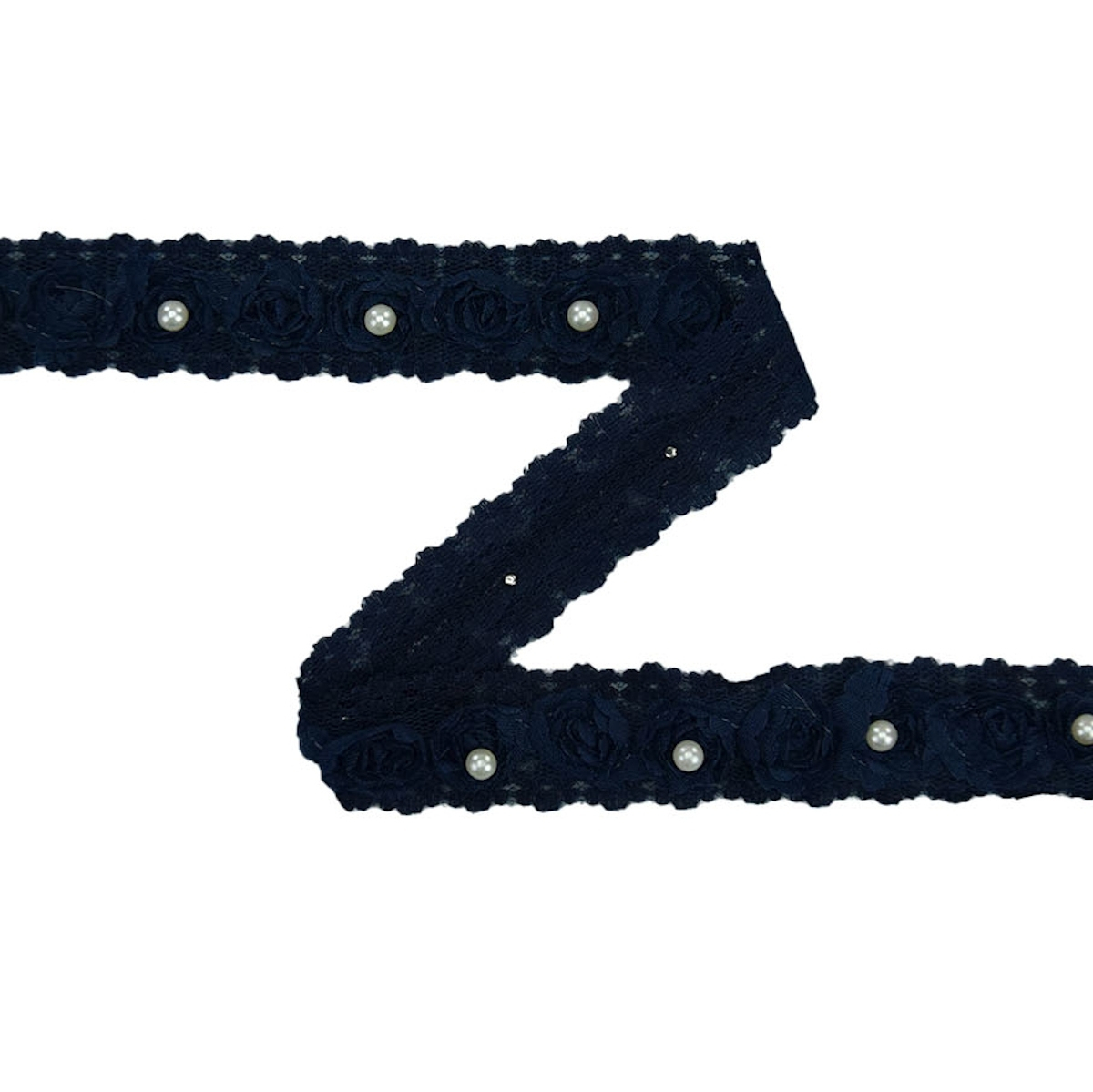Rosen Tüllband mit Perle, 25 mm, dunkelblau