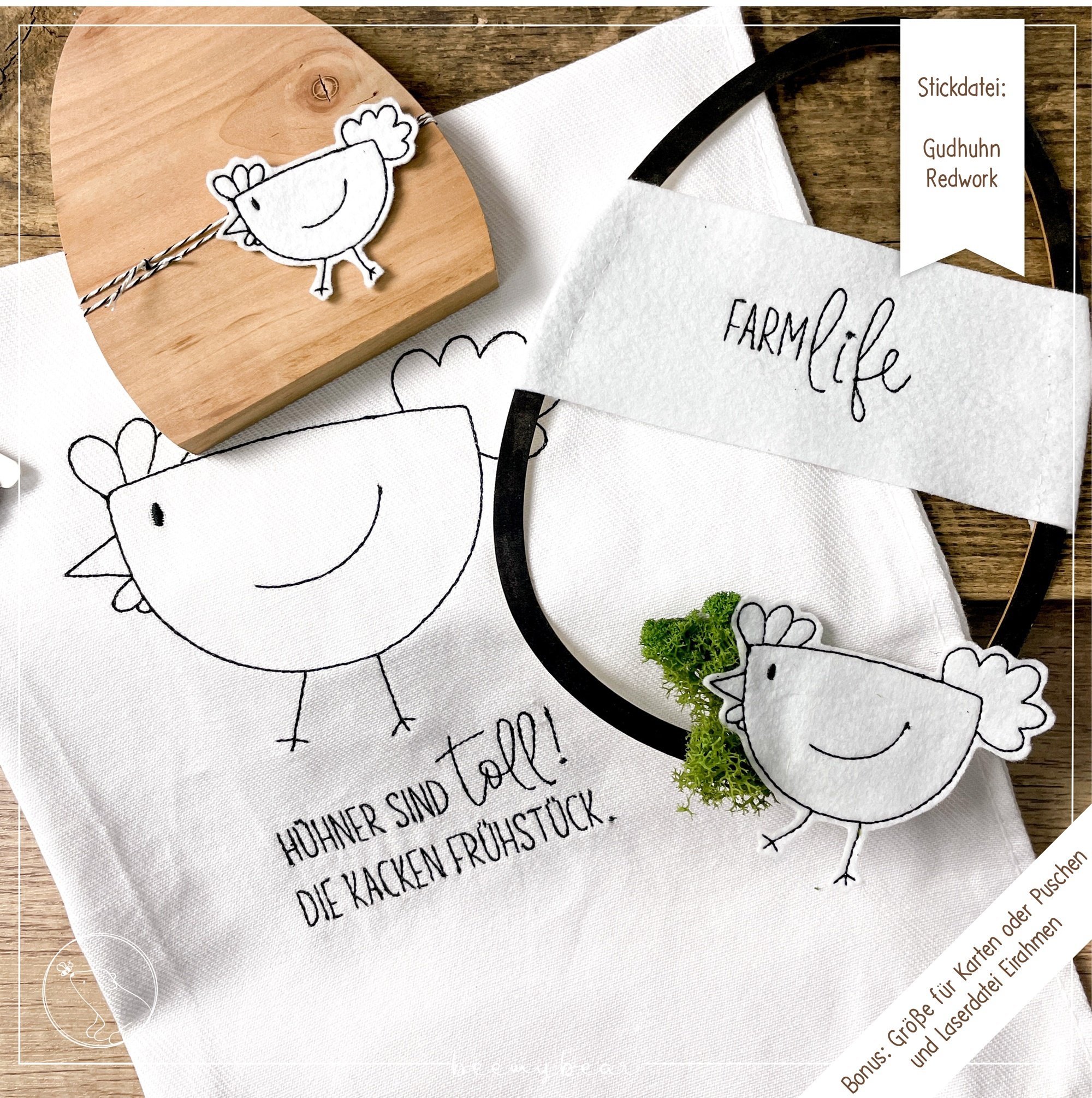 Stickdatei beemybear Gudhuhn Redwork