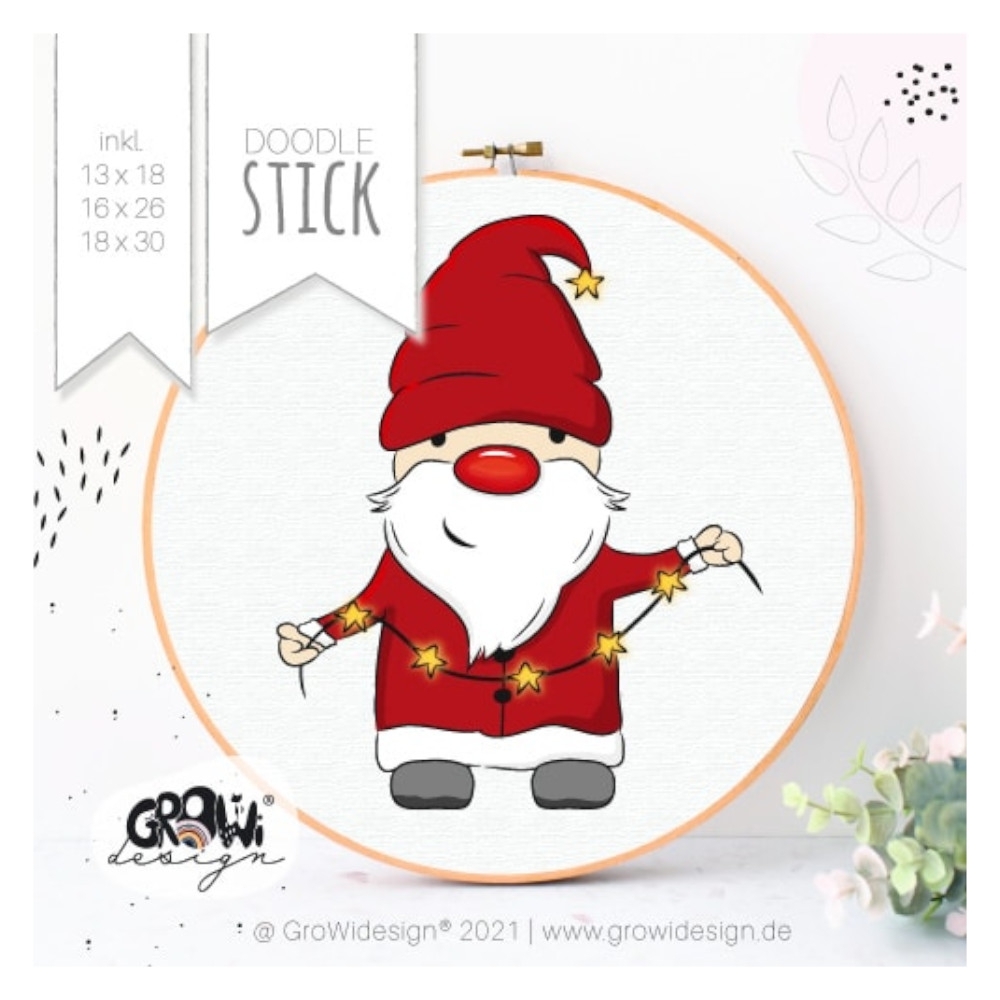 Stickdatei GroWiDesign XMAS Wichtel 2 Lichterkette