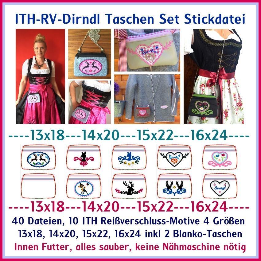 Stickdatei Rock Queen Dirndl Taschen Set 1