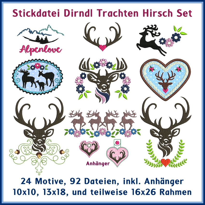 Stickdatei Rock Queen Dirndl Trachten Hirsch