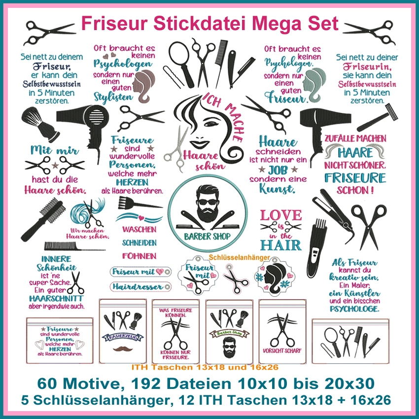 Stickdatei Rock Queen Friseur Set