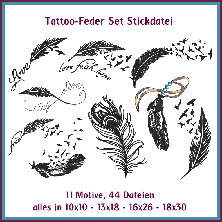 Stickdatei Rock Queen Tattoo Feder