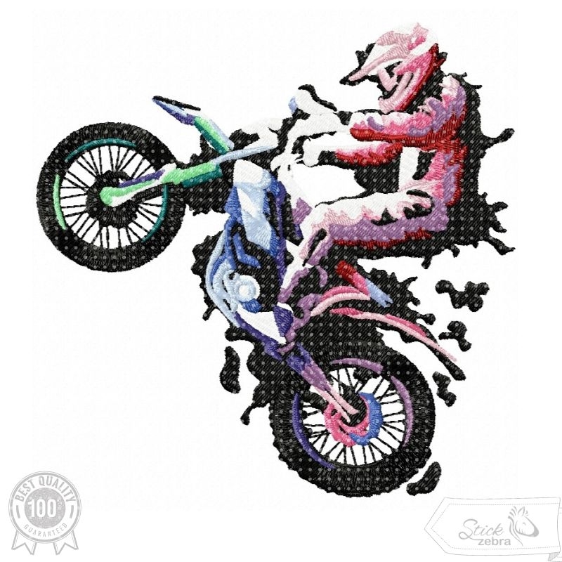 Stickdatei Stickzebra Biker Motorcross