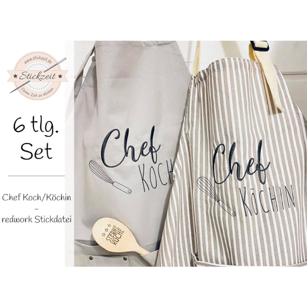 Stickdatei Stickzeit Chef Koch Köchin redwork