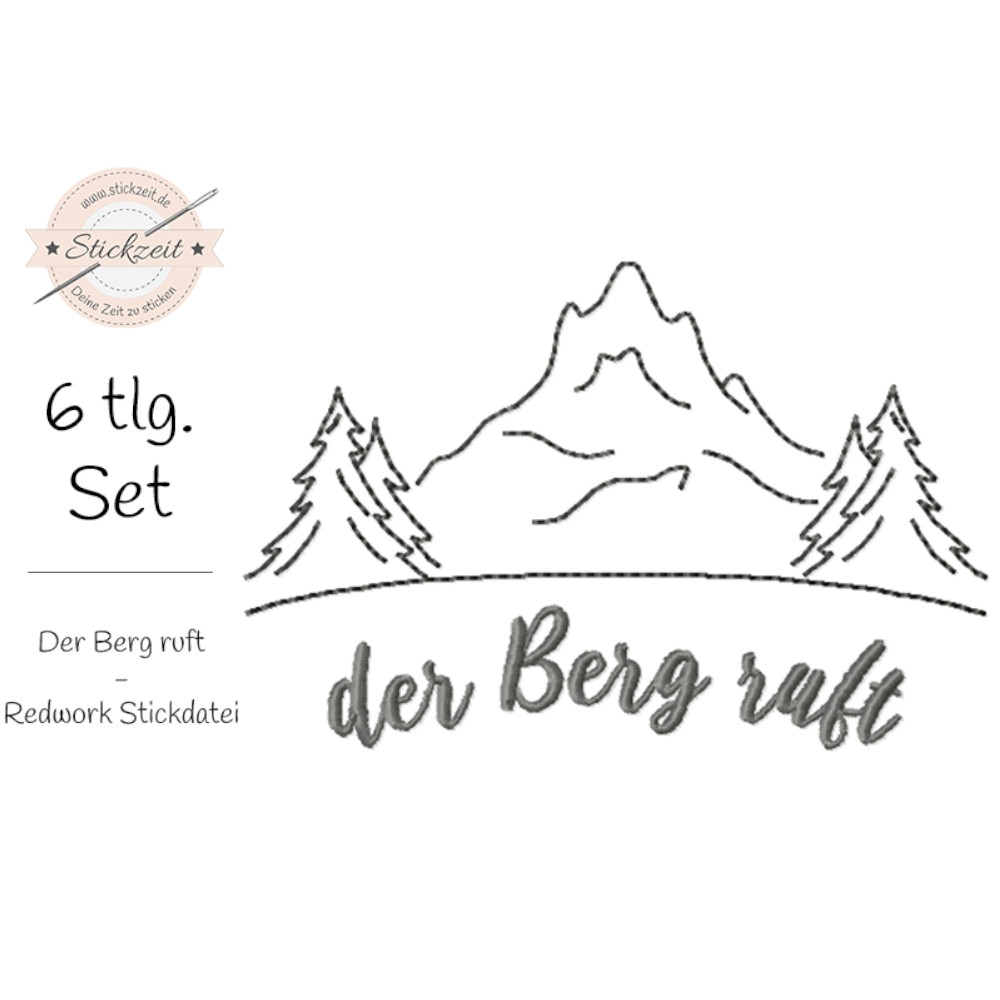 Stickdatei Stickzeit Der Berg ruft Redwork