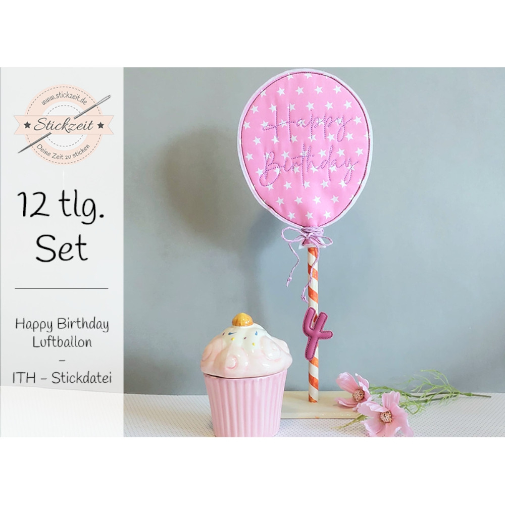 Stickdatei Stickzeit Happy Birthday Luftballon