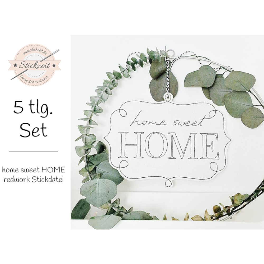 Stickdatei Stickzeit Home Sweet Home Redwork