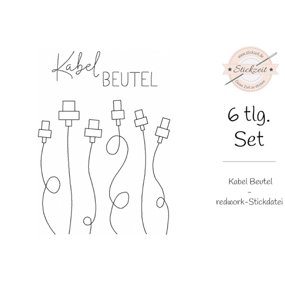 Stickdatei Stickzeit Kabelbeutel redwork