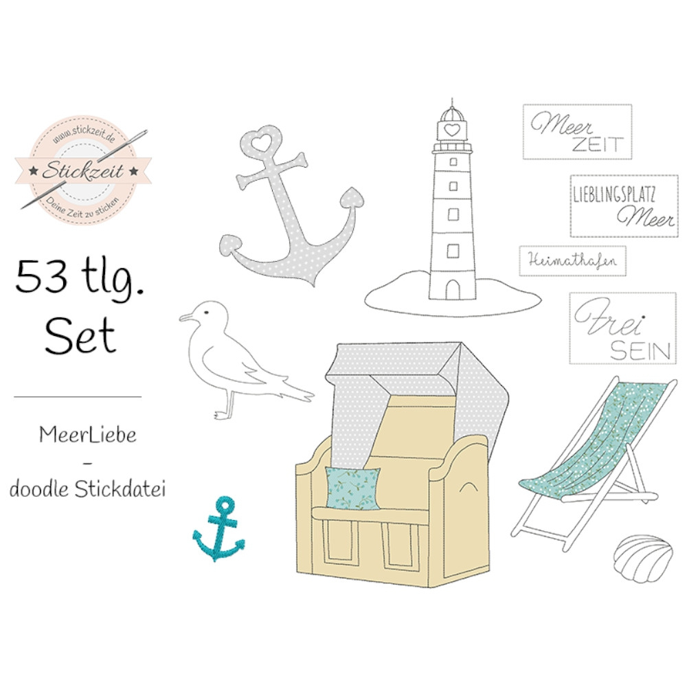 Stickdatei Stickzeit Meerliebe Doodle