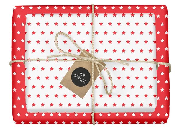 Geschenkpapier Weihnachten: Sterne (rot/ weiß)