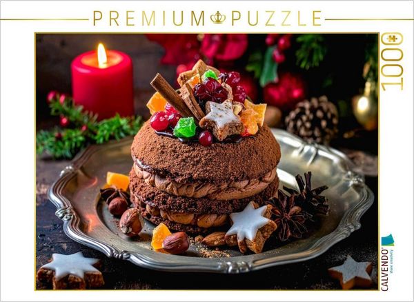 CALVENDO Puzzle Schokoladen Dacquoise Torte mit Weihnachtsdekoration 1000 Teile Lege-Größe 64x48cm Foto-Puzzle für glückliche Stunden