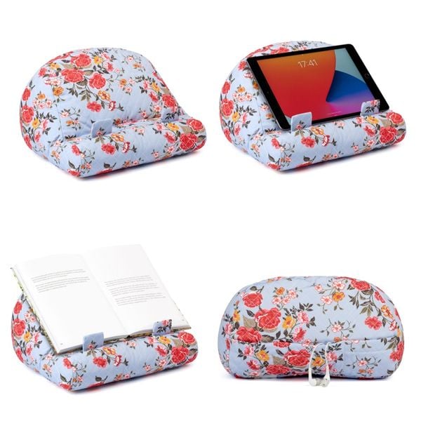 Bookcouch Roses Hellblau – Lesekissen für Bücher & Tablets