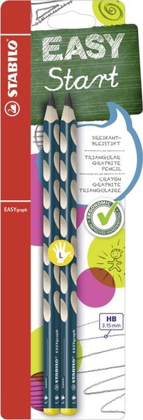 STABILO Ergonomischer Dreikant-Bleistift für Linkshänder - EASYgraph in petrol - 2er Pack- Härtegrad HB