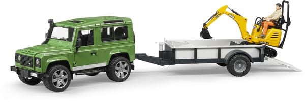 Bruder Profi-Serie Land Rover Defender, Einachsanhänger, JCB Mikrobagger und Bauarbeiter