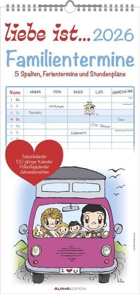 Liebe ist... 2026 Familientermine - Familien-Timer - Termin-Planer - Kinder-Kalender - Familien-Kalender - 22x45