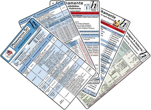 Medikamenten Karten-Set 2025 - Notfallmedikamente, Analgesie & Sedierung, Inkompatibilitäten intravenöser Medikamente, Medikamente - Haltbarkeit nach Anbruch