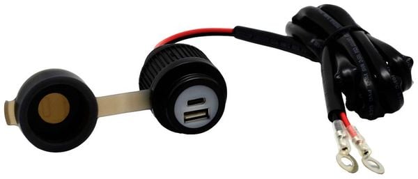Albrecht Motorrad Duo USB A+C Steckdose QC3.0 12-24 Volt Belastbarkeit Strom max.=2 A Doppel-USB Steckdose zum Einbau an einem Motorrad 12 V