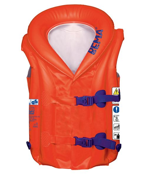 BEMA Aufblasbare Schwimmweste ab 2-6 Jahre 15-30kg orange/blau 30x42cm