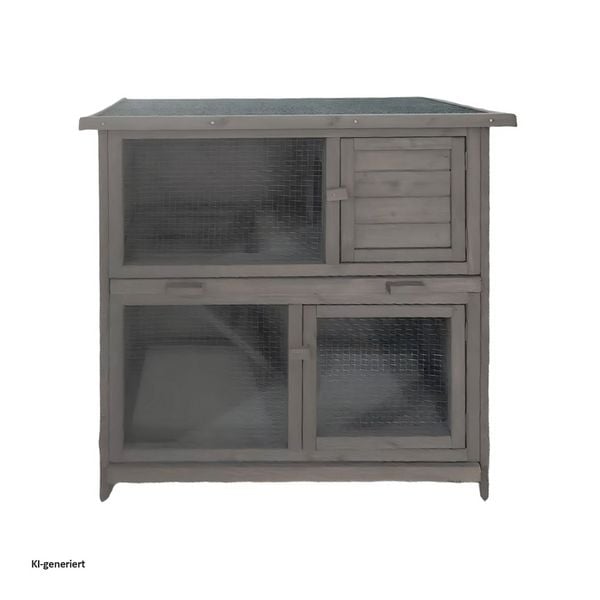 HTI-Living Hasenstall aus Holz in Grau mit aufklappbarem Dach