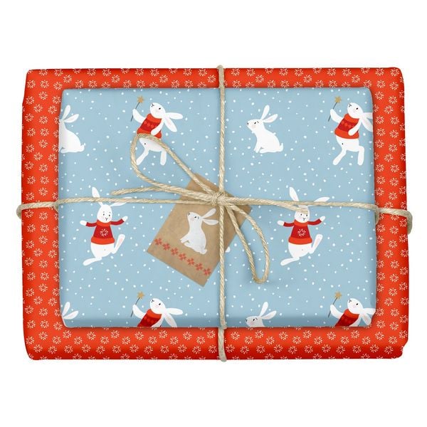 Geschenkpapier Set Weihnachten: Schneehase (für Kinder)