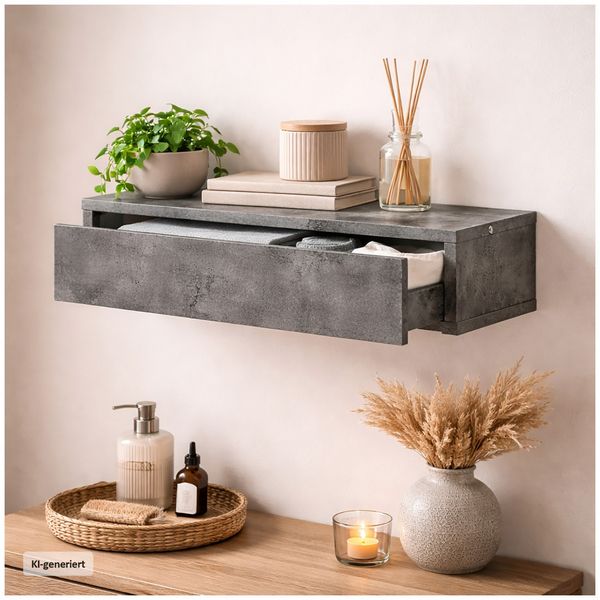 HTI-Living Wandregal mit Schublade 60 cm Betonoptik Wandregal mit Schublade 60 cm Betonoptik