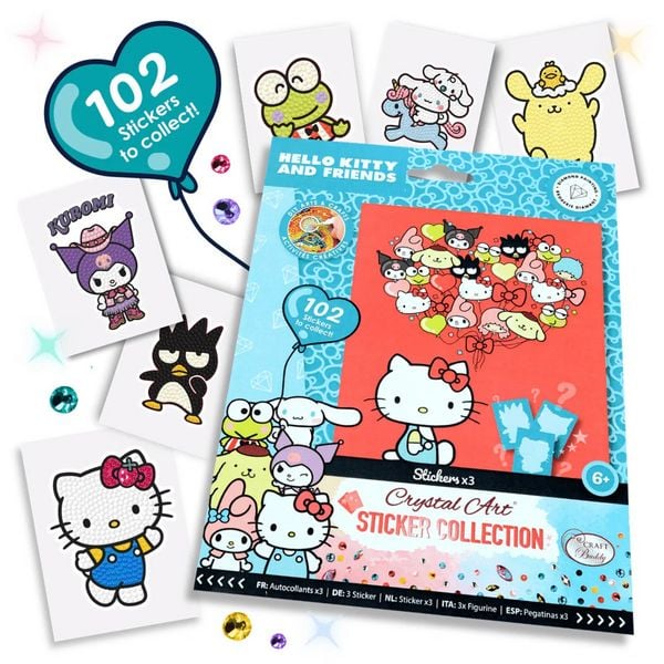 Craft Buddy CA-33HKUSTK - Crystal Art, Hello Kitty and Sticker Pack, Diamant-Malerei-Set