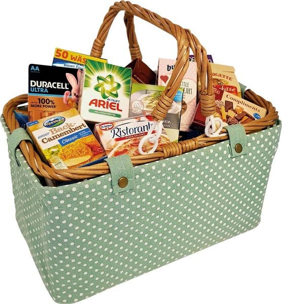 Kaufmannsladenartikel Einkaufskorb gefüllt mint 26x16x14cm