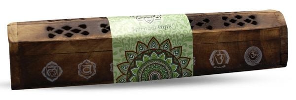India Truhe '7 Chakren' Holz 30x6cm, Räucherstäbchenhalter