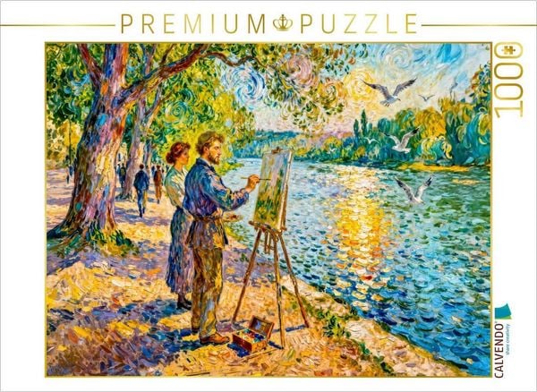 CALVENDO Puzzle Maler am Flussufer im sommerlichen Park Impressionismus Puzzle 1000 Teile Lege-Größe 64x48cm Foto-Puzzle für glückliche Stunden
