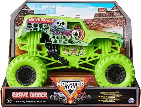 Monster Jam, offizieller Grave Digger Monster Truck, detailreiches Metall-Spritzguss-Fahrzeug im Maßstab 1:24, Spielzeug für Kinder ab 4 Jahren