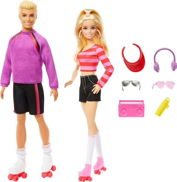 Barbie Fashionistas Set mit 2 Puppen und 6 Accessoires, Thema Rollschuhe, 65. Jubiläum