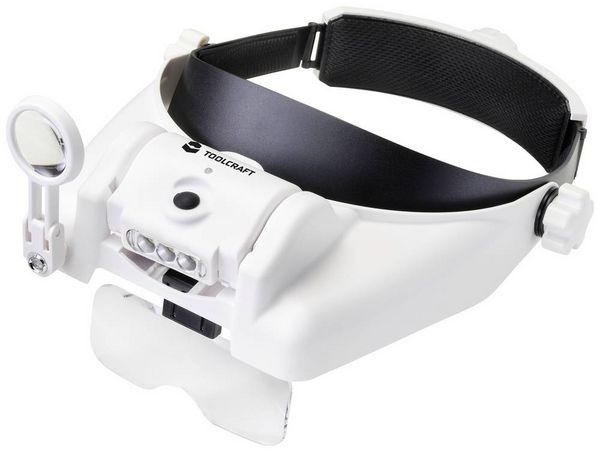 TOOLCRAFT TO-7440588 LED-Kopflicht mit LED-Beleuchtung Vergrößerungsfaktor: 3.5 x, 2.5 x, 2.0 x, 1.5 x, 1.0 x Linsengröße