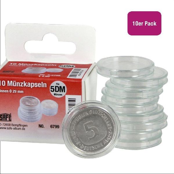 Münzkapseln Durchmesser 29 mm, für Format 5-DM-Münzen, 10 Stück