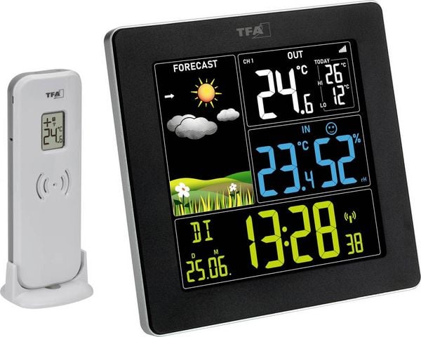 TFA Dostmann Funk-Wetterstation mit Farbdisplay SUN 2 35.1174.01 Funk-Wetterstation Vorhersage für 12 bis 24 Stunden Anzahl Sensoren max. 3 St.