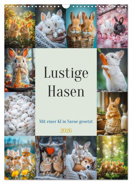 Lustige Hasen (Wandkalender 2026 DIN A3 hoch), CALVENDO Monatskalender