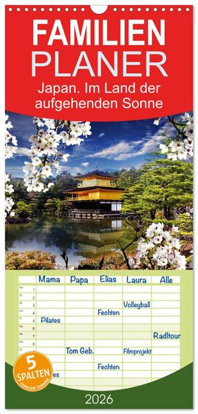 Familienplaner 2026 - Japan. Im Land der aufgehenden Sonne mit 5 Spalten (Wandkalender, 21 x 45 cm) CALVENDO