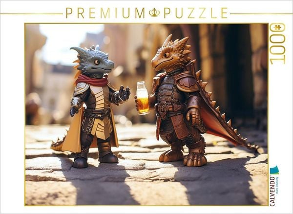 CALVENDO Puzzle Spielzeugdrachen trinken Bier 1000 Teile Lege-Größe 64x48cm Foto-Puzzle für glückliche Stunden