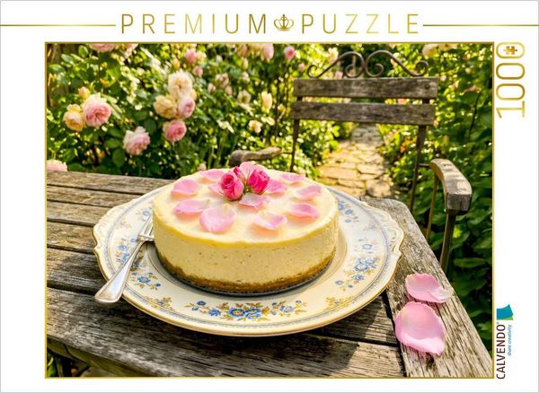 CALVENDO Puzzle Käsetorte mit feinen Rosenblüten im romantischen blühenden Gartenmotiv Puzzle 1000 Teile Lege-Größe 64 × 48 cm Foto-Puzzle für glückliche Stunden