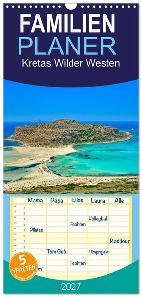 Familienplaner 2027 - Kretas Wilder Westen mit 5 Spalten (Wandkalender, 21 x 45 cm) CALVENDO