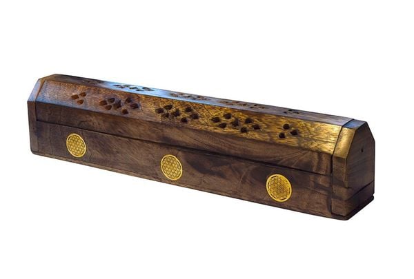 Räucherstäbchenhalter 'India Truhe Blume des Lebens' Holz 30 x 6 cm