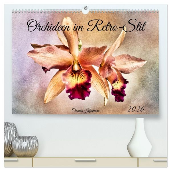 Orchideen im Retro-Stil (hochwertiger Premium Wandkalender 2026 DIN A2 quer), Kunstdruck in Hochglanz