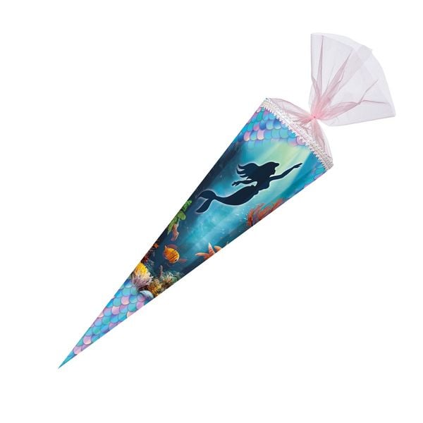 Nestler Schultüte Meerjungfrau eckig mit Organzaverschluss Special Glitzer 85cm