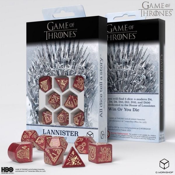 Q-Workshop QWO97690 - Game of Thrones, Lannister Dice Set, 8-teilig