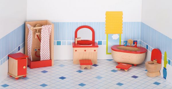 Goki Puppenmöbel Badezimmer für Puppenhaus