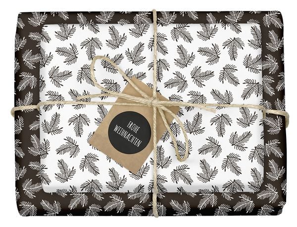 Geschenkpapier Set Weihnachten: schwarz-weiße Tannenzweige