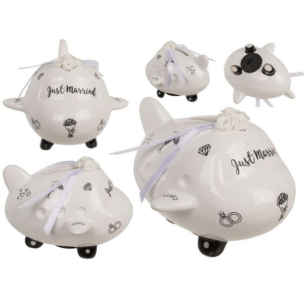 Spardose Flugzeug Just Married 14x12x9,5cm